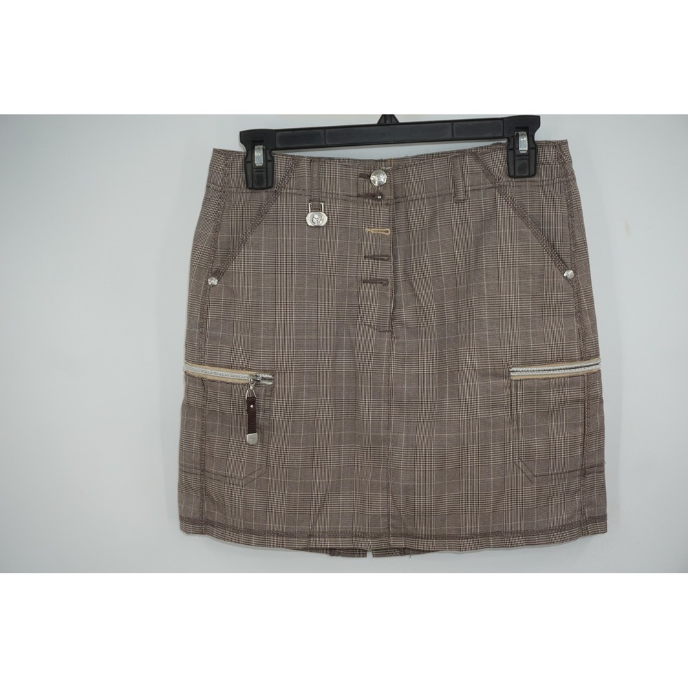 Daily Sports Skort Womens 2 Brown Plaid Golf Zip Pockets‎ Embroidered